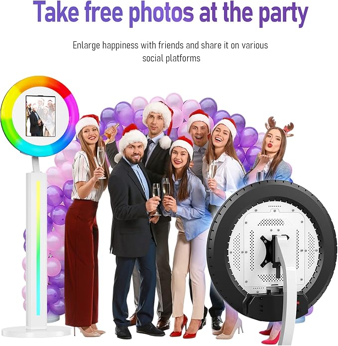 HARZHI Portable Photo Booth Compatible with Ipad, Photo Booth Shell Stand Stand Provide Chacktok Photo Booth Software for Party and Wedding, Free Custom Logo, Flight Case (Light Bar+White)