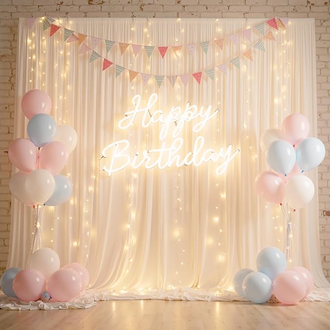 30ft x 10ft Wrinkle Free Ivory Backdrop Curtain for Parties, 6 Panels 5x10ft Silky Polyester Ivory Wedding Backdrop Drapes Photo Back Drop Cloth for Birthday Baby Shower Photography Background