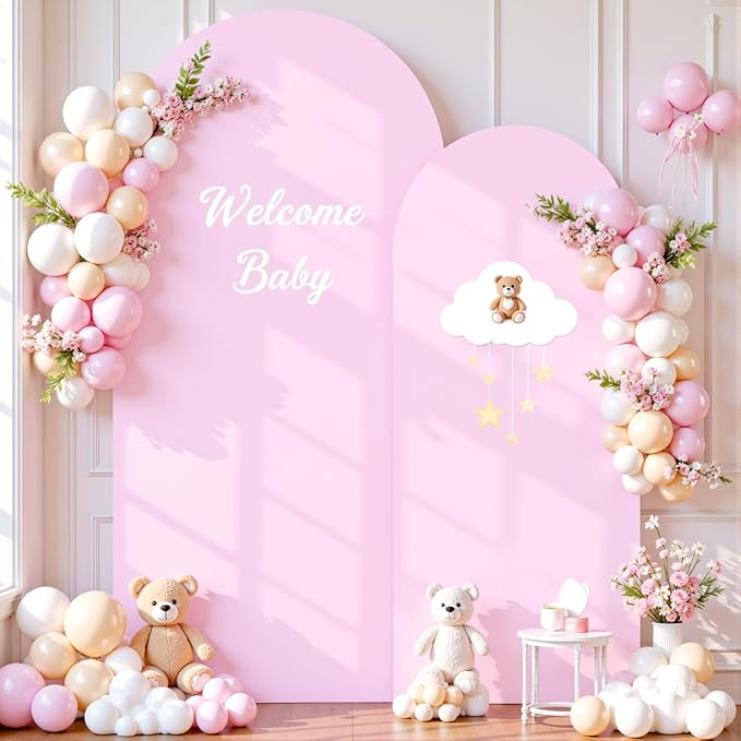 Pale Pink Photo Arch Backdrop Cover Set of 2 for Party Spandex 7.2 and 6ft Arch Covers Stretchy Backdrop Baby Shower Arch Stand Covers for Girls Birthday Wedding Bridal Shower Banquet Background