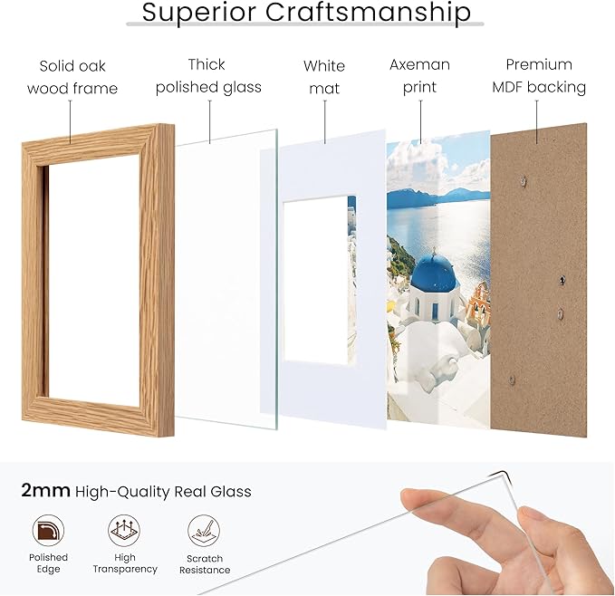 Axeman 26x32 Frame | Solid Oak Wood 26x32 Poster Frame With Mat for 22x28 | 32x26 Wood Picture Frame | Tempered Glass and Hanging Hardware Included Home Wall Decor Art Hanging Frame | Natural
