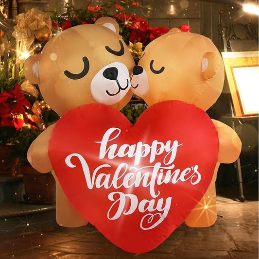 Valentines Inflatables Outdoor 4FT Valentines Day Inflatable Couple Bear with Love Heart Lighted Valentines Day Decoration for Outdoor Yard Garden