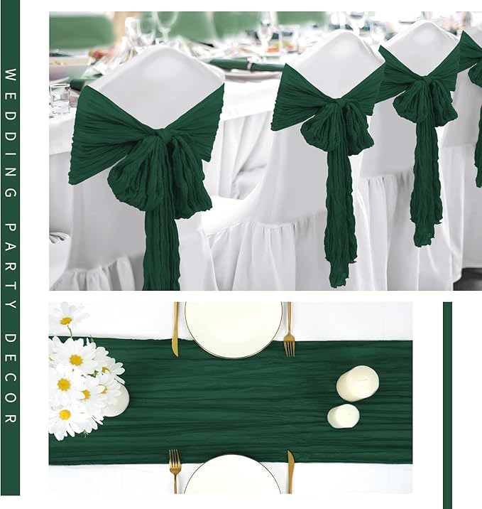 12 Pack Cheesecloth Table Runner 20 x 120 inch Cheese Cloth Table Runner Bulk,Romantic Boho Sheer Gauze Fabric Table Runners for Wedding Reception,Party,Bridal Shower Table Decor(Emerald Green)