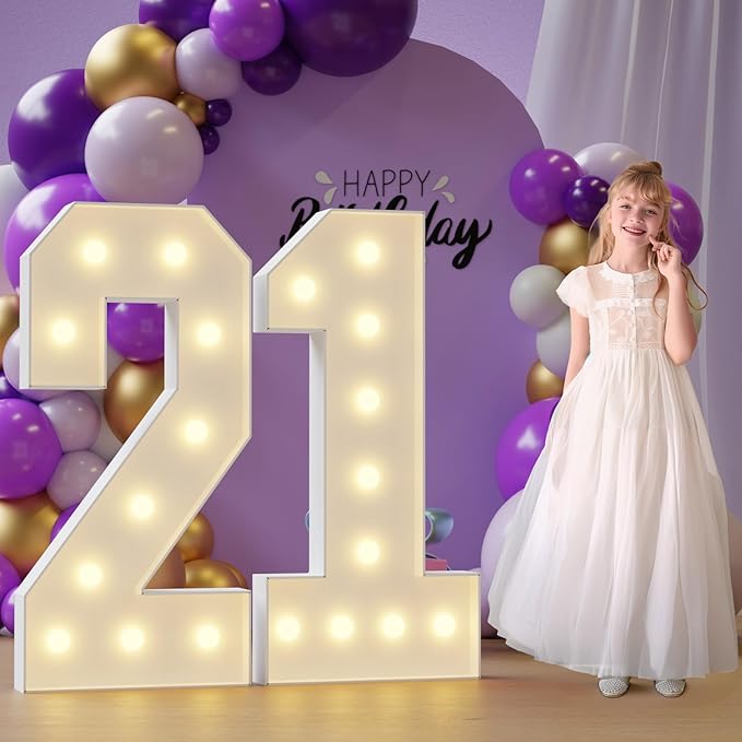 Marquee Numbers 21st-Birthday Large Decorations: 4ft Light Up Numbers 21 Birthday Sign for Boy Girl Twenty First Year Old Anniversary Mosaic Party Decor Backdrop Big Foam Board Number 21