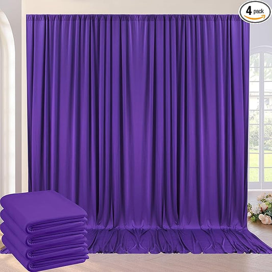 20ft×10ft Wrinkle Free Dark Purple Backdrop Curtain for Party, 4 Panels 5ft×10ft Soft Silky Polyester Purple Photo Backdrop Drapes for Birthday Baby Shower Wedding Photography