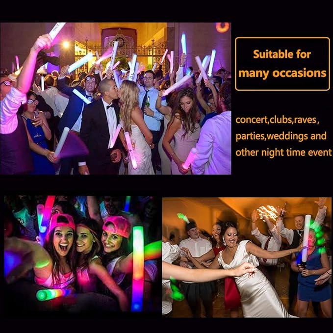 Bylaotrs Foam Glow Sticks Bulk 160 PCS,3 Modes Flashing LED Light Sticks Glow in The Dark Party Supplies Light Up Toys for Party Wedding Birthday Concert Halloween Christmas