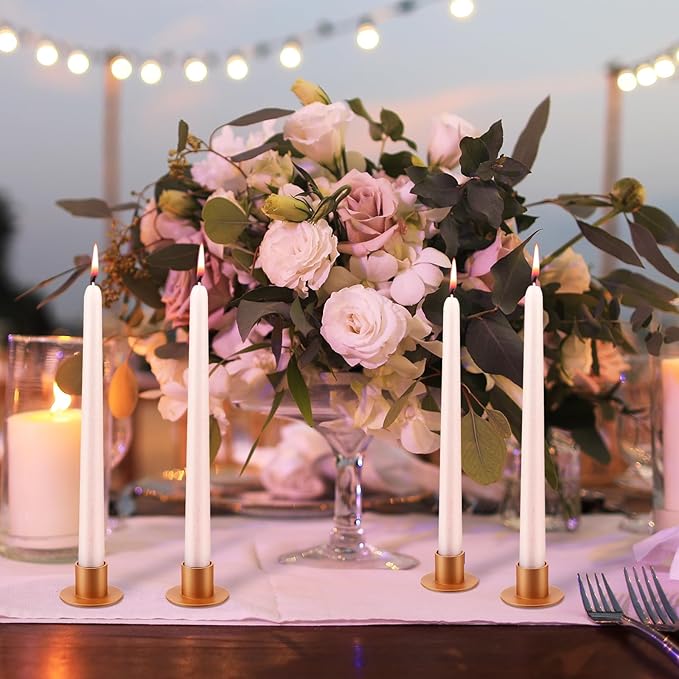 48 Pcs Taper Candle Holders Bulk for Wedding Pillar Candles Metal Taper Candlesticks Holders Centerpieces Short Candle Stick Dinner Decor for Party Anniversary Dinning Table Gift (48, Red Gold)