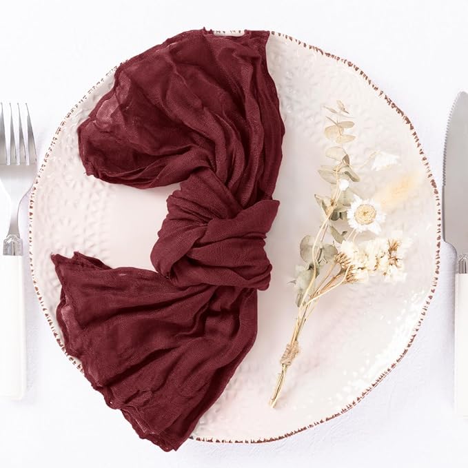 50 Pack Burgundy Red Cheesecloth Napkins Spring Cloth Napkins Set of 50 Burgundy Dinner Napkins Bulk 21x21 Inches for Wedding Bridal Shower Baby Shower Valentine's Day