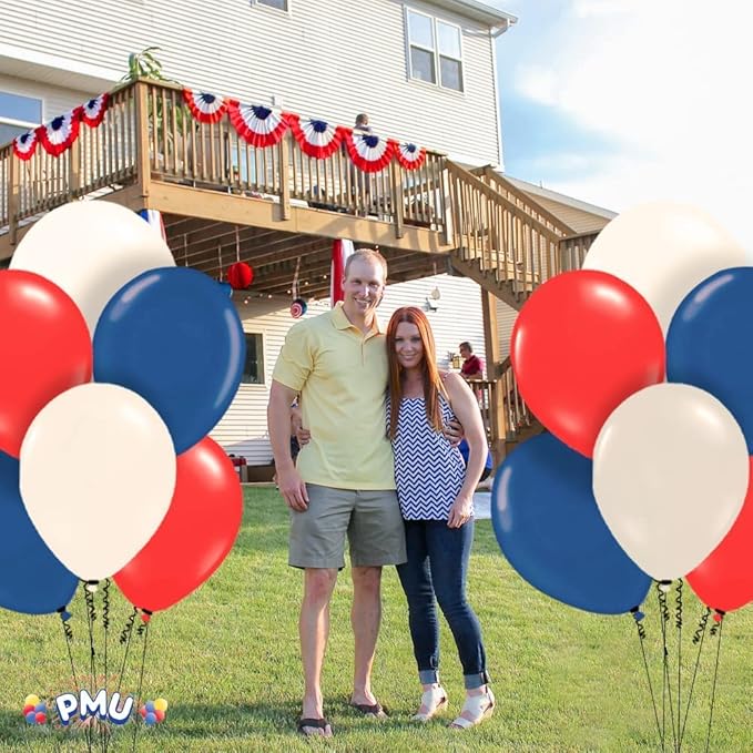 PMU Balloons 17 Inch PartyTex Premiere Patriotic Assorted Helium Quality Latex Balloons for Photo Shoot, Wedding, Baby Shower, Birthday Party and Event Decoration Pkg/72