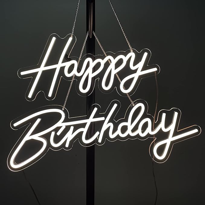 37x8 inch Happy Birthday Neon Sign Art Wall Lights for Beer Bar Club Bedroom Hotel Pub Cafe Wedding Birthday Party Gifts_White