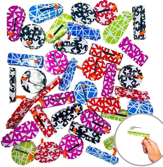 50 Noise Makers - Bulk Matraca Spinning Ratchet Noisemakers - Metallic New Years Eve Party, Football Game and Purim Graggers Party Supply