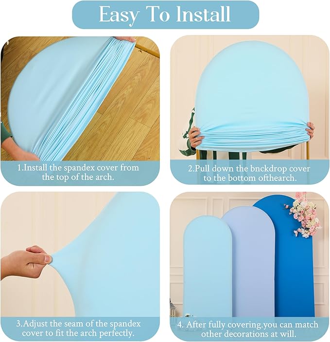 Gradient Blue Arch Backdrop Cover 7.2FT 6.6FT 6FT Arch Covers Stretchy Backdrop Set of 3, Party Arch Cover Spandex Fitted Under The Sea Fabric Arch Covers for Baby Shower Birthday Wedding Decoration