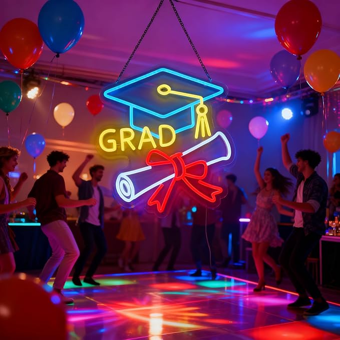 Congrats Grad Neon Sign - 4-Color Graduation Decorations 2026, 10-Level Dimmable LED Wall Decor, USB Powered Gift for Graduate, 14.2"x13"