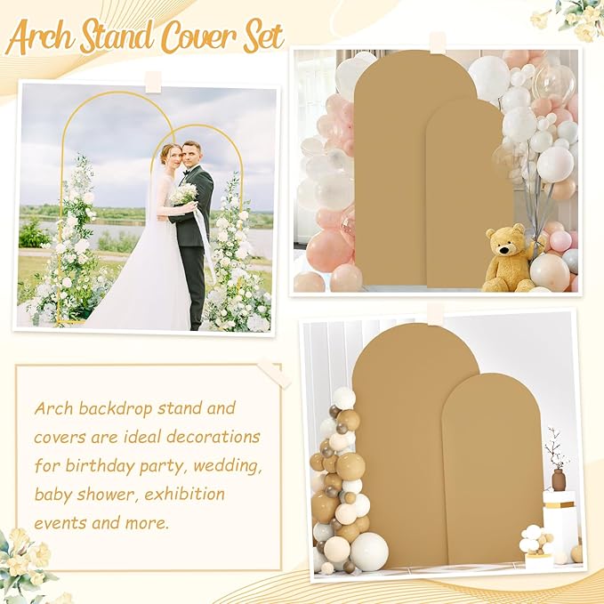 Arch Stand and Cover Set of 2 Arch Backdrop Stand with Cover 6FT 7.2FT Spandex Fitted Arch Backdrop Covers Brown Wedding Arch Covers Stretchy Backdrops Fabric for Wedding Party Decorations