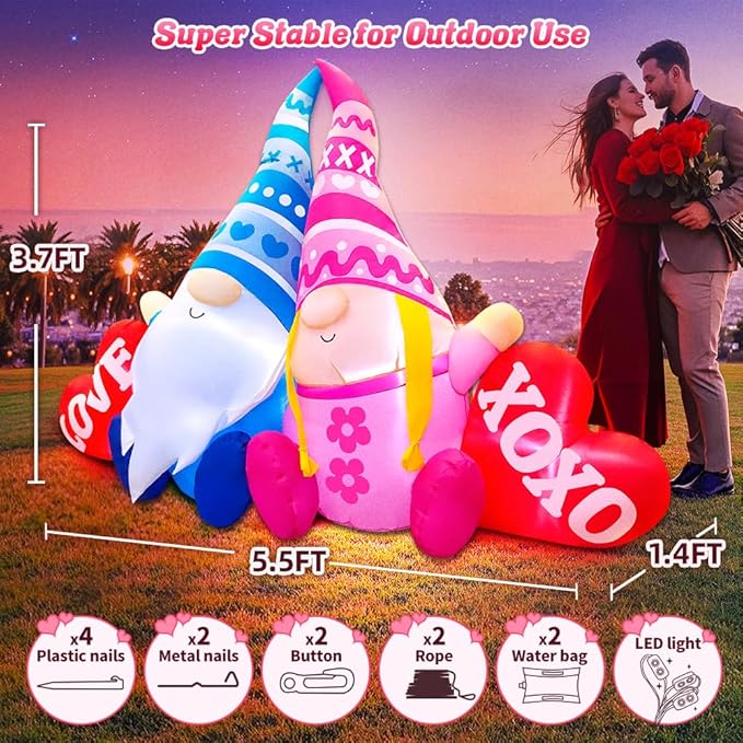 KOOY 5.5FT Valentine Inflatables Outdoor Decorations Valentine Day Blow up Yard Decoration Outdoor Inflatable Gnomes Love Heart with Light for Anniversary Valentine's Day Party Yard Decor