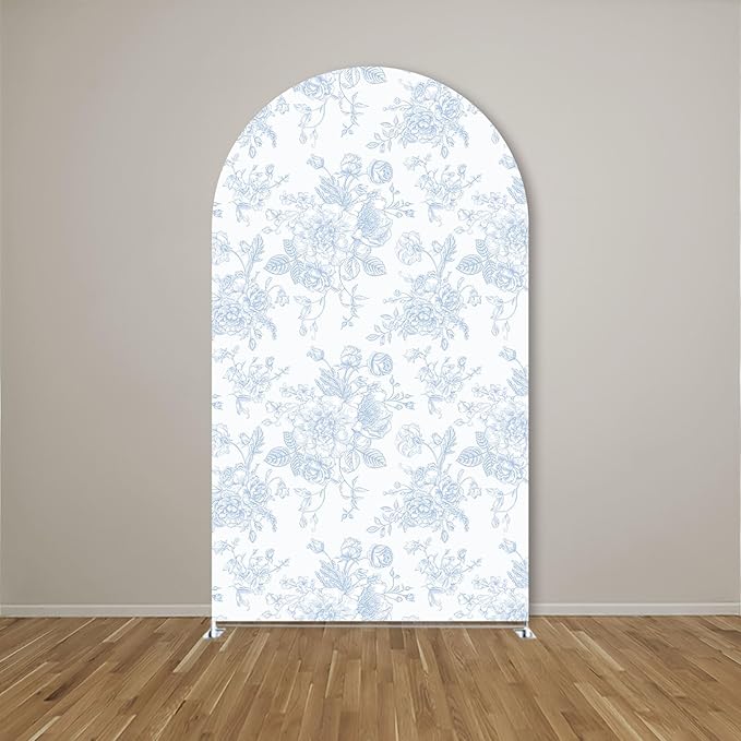 Something Blue Before I Do Arch Backdrop Cover Wedding Bridal Shower Bride to be Toile Party Arch Fabric Cover Blue Bloom Floral Baby Shower Decors (2.6X6ft,4135)