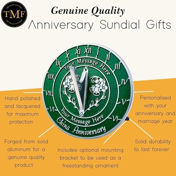 The Metal Foundry Personalized China 20th Large Sundial - Recycled Solid Metal UK Manufactured Home Decor Or Garden Present Idea ForParents, Friends Or Couple On 20 Years Marriage