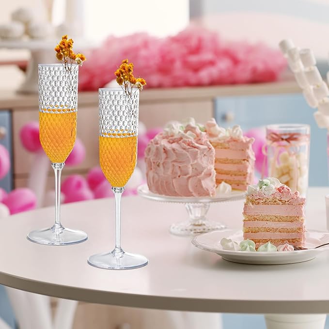 XUWAIDSGN 48 Pack Clear Detachable 2 piece Champagne Flutes 5.5 Oz Unbreakable Plastic Mimosa Disposable Champagne Glasses Drinking Cups Stemmed Reusable Wine Toasting Glasses for Wedding (48, Clear)