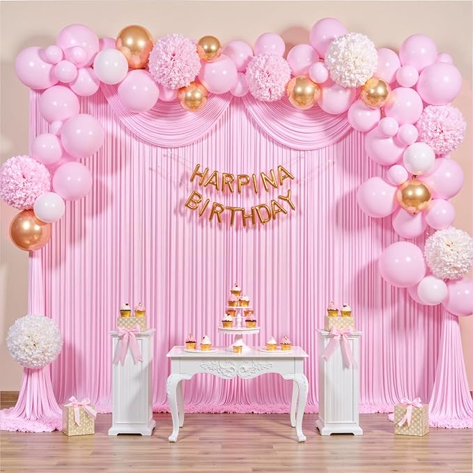 50 ft x 10 ft Wrinkle Free Pink Backdrop Curtain Panels, Polyester Photography Backdrop Drapes, Wedding Party Home Decoration Supplies