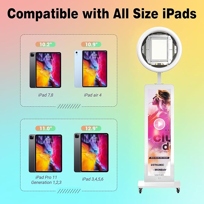 HARZHI Portable Photo Booth Compatible with Ipad, Photo Booth Shell Stand Stand Provide Chacktok Photo Booth Software for Party and Wedding, Free Custom Logo, Flight Case (LCD Screen+White)