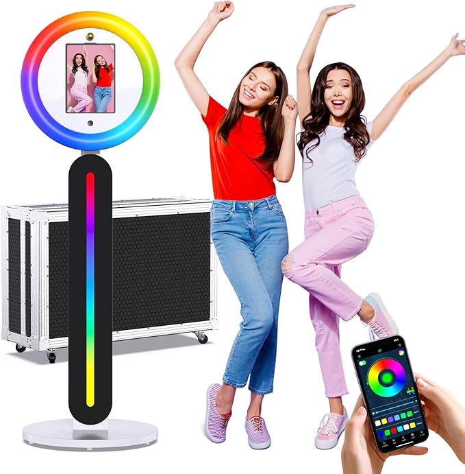 Portable Photo Booth Compatible with I pad Tablets, Free Custom Logo,Photo Booth Machine with Software APP Control,Music Sync,Flight Case,for Parties,Wedding