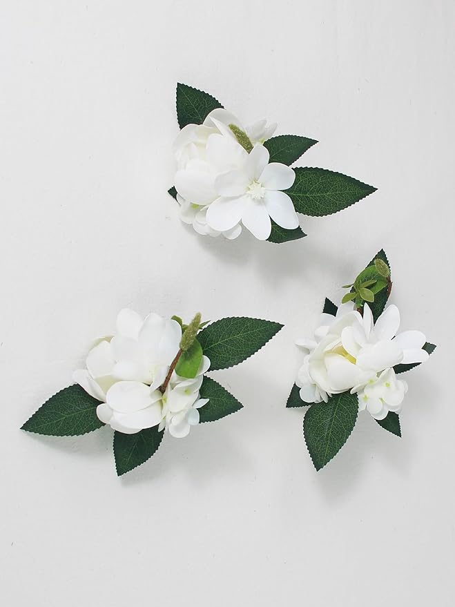 Rinlong 3Pcs Pre-made White Magnolia Cake Flowers Cake Toppers Decorations Wedding Cake Decorating Flowers Decor Birthday Baby Shower Party Artificial Flower Cake Topper