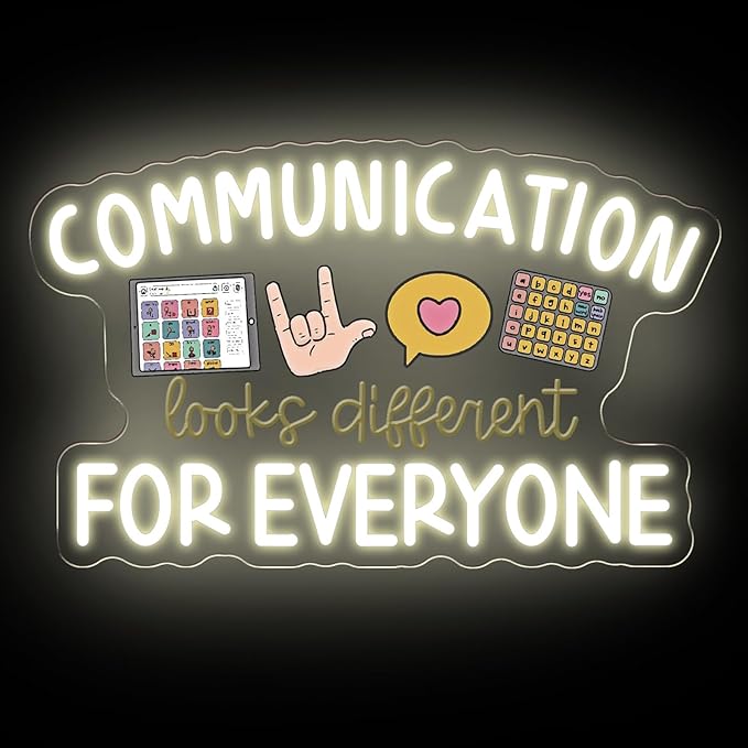 Communication Looks Different For Everyone Neon Sign, Speech Therapy LED Light, Welcome to Speech Room Sign,Therapy Classroom, 16.5"x10.4"