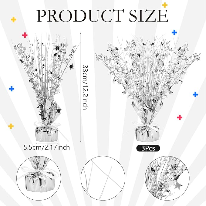 Crowye 18 Pcs Foil Spray Centerpiece Valentine's Day Table Decoration Winter Party Star Burst Metallic Table Centerpieces for Party Birthday Season Holiday(Silver)