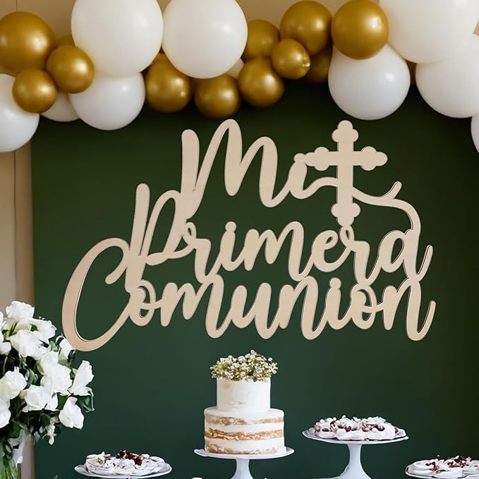 Mi Primera Comunión Wooden Sign - Baptism And First Communion Decoration, Religious Events Party Photo Booth Props, My Christening