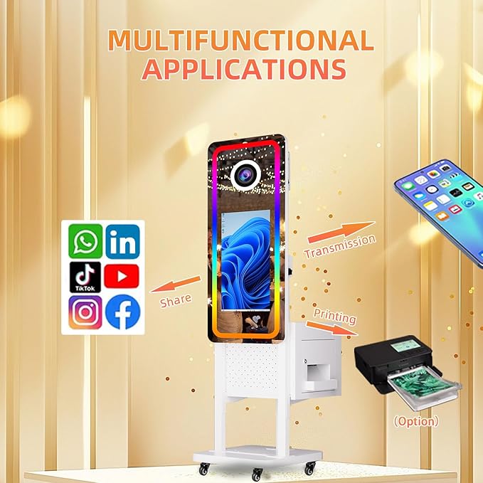 VANYA Mirror Photo Booth Machine with 21.5"Touch Screen Selfie Magic Mirror Photo Booth Portable with detachable Printer Box for Wedding Events Rentals(White,Mirror Booth Excluding camera and printer)