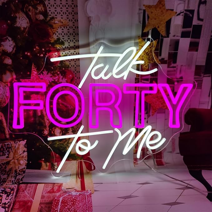 Talk Forty To Me Neon Sign,Hello Forty Neon Signs for Wall Decor,Happy Birthday Neon Signs with Dimmable Switch for Any Age Children's Room,Party,Christmas,Wedding Decoration,SIGNVIA,Size:60cm