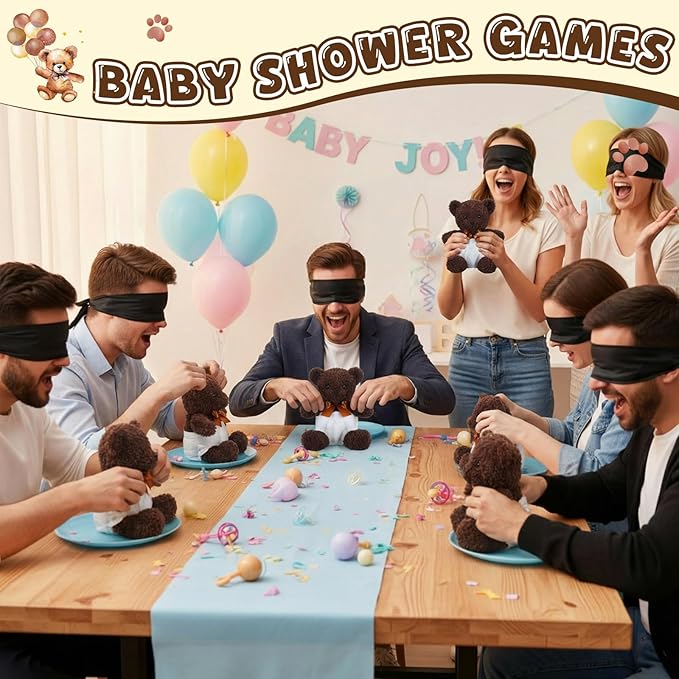 6 Sets Bear Blindfolded Diaper Changing Baby Shower Games Baby Dolls Diapers for Bridal Shower Gender Reveal Games Prizes Gifts for Adults Boys Girls (Chocolate)