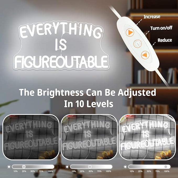 Everything is Figureoutable Neon Sign Dimmable Inspirational Neon Wall Art Motivational Neon Lights for Classroom Office Home Wall Decor Positive Gifts