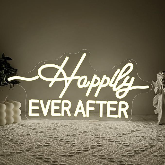 Happily Ever After LED Neon Light Sign, Wedding Neon Lights for Bachelorette Bridal Engagement Party Decoration Bridal Shower Wall Decor Valentine's Day Night Light Dimmable USB Powered(16.9"*7.9")