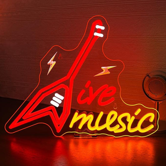 NOSUN Guitar Neon Sign Live Music Neon Wall Sign Decor for Bedroom Living Room Man Cave Music Studio Gift for Guitar Players Guitarists Lovers