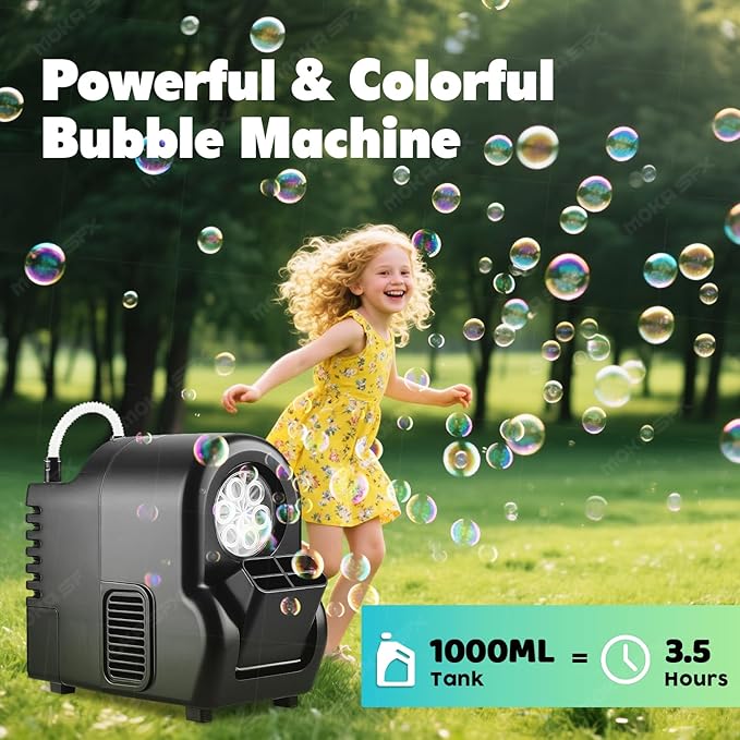 Moka Intelligent Fuel-efficient Bubble Machine with Remote Control & Battery Option - 5M Bubble Range,Continuous Operation for Halloween Party Christmas Holiday Events (Bubble)