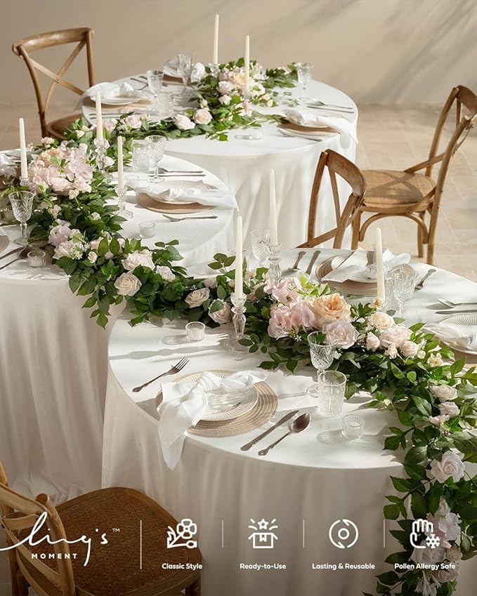 Ling's Moment 9FT Spring Flower Garland for Backdrop Decorations - Wedding Arch Flowers, Eucalyptus & Rose, Artificial Floral Garland for Mantel - Sweetheart Table Decor for Reception, Cream