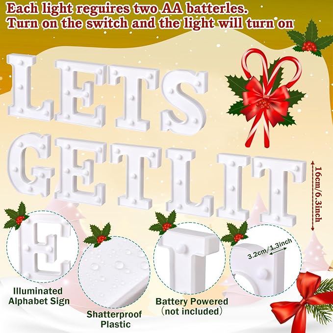 Honoson 10 Pcs Christmas Decorations Indoor Lets Get Lit Lights up Sign Christmas Party Table Decorations for Holiday Party Home Room Neon Wall Light Decor Xmas Gift
