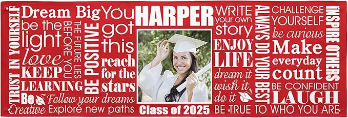 Let's Make Memories Personalized Graduation Banner - Graduation Party Decorations - Customized Congratulations Banner - Class of 2025 - Indoor/Outdoor Vinyl - Big Dreams - Red - 8 ft.