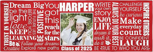 Let's Make Memories Personalized Graduation Banner - Graduation Party Decorations - Customized Congratulations Banner - Class of 2025 - Indoor/Outdoor Vinyl - Big Dreams - Red - 8 ft.