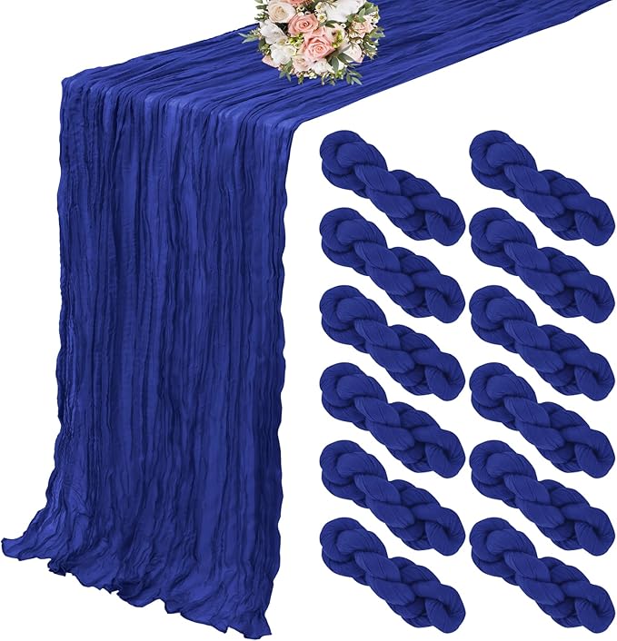 12 Pack Cheesecloth Table Runner 35 x 120 inch Long Boho Cheese Cloth Gauze Table Runners Semi Sheer Table Runner for Wedding Decor, Bridal Shower, Birthday Party (Royal Blue)