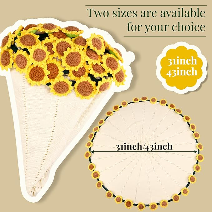 cagulax Birthday Gifts for Women Sunflower, Self Care Birthday Gifts for Best Friend, Mom, Sister, Wife, Grandma, Teacher, Cozy Throw & Decor Sunflower Crochet Flowers Bouquet Blanket 43 Inches