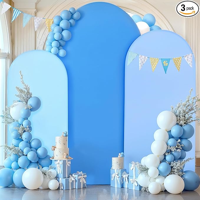 Blue Arch Backdrop Cover 3 Set-4FT, 5FT, 6FT Spandex Fitted Wedding Arch Stand Covers for Baby Shower Boys Birthday Party Wedding Ceremony Banquet Photo Arch Stand Background Decorations
