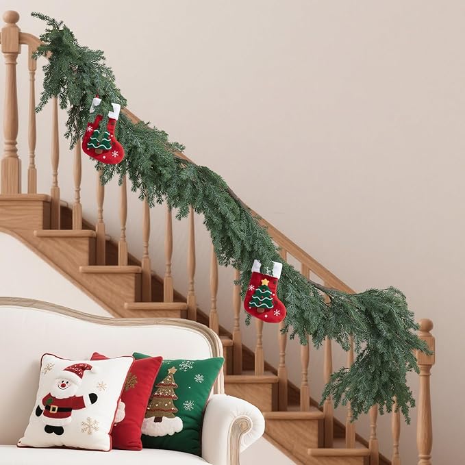 2PCS Artificial Norfolk Pine Garland 6FT Each – Real Touch Green Christmas Garland for Winter Holiday Decor, Indoor Outdoor Use on Mantel, Table, Wall, or Front Door(2, 6FT)