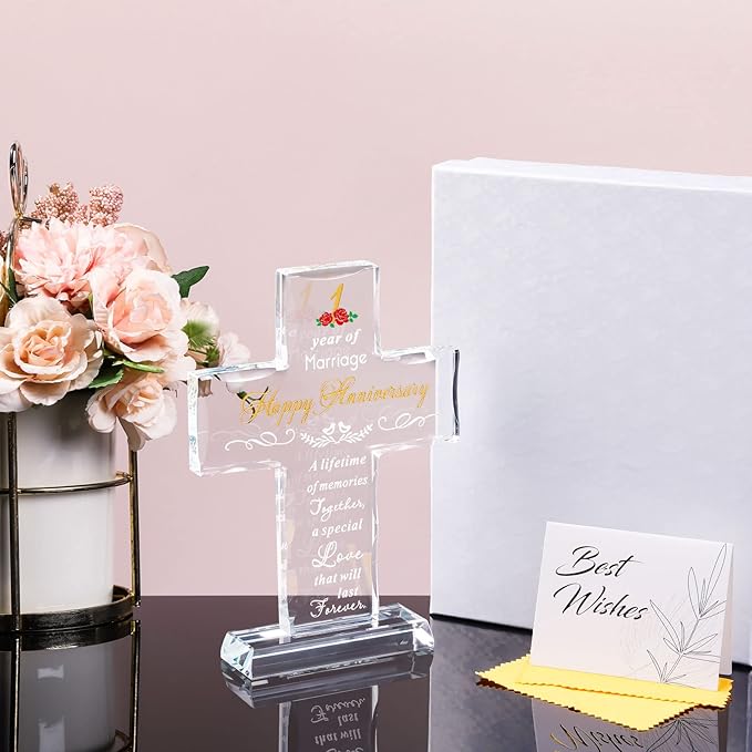 YWHL 1st Wedding Anniversary Cross, 1 Year for Couple, Cross Decoration for One Year of Marriage