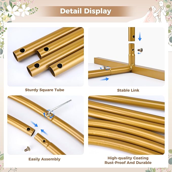 Babenest Gold Arch Backdrop Stand Set of 3, 6FT/6.6FT/7.2FT Metal Arch Weeding Round Tube Stand, Balloon Arch Frame for Ceremony Birthday Party Bridal Baby Shower Banquet Decoration