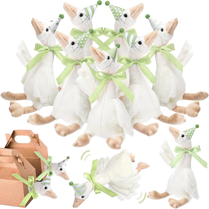 Silly Goose Party Supplies Plush Animal and Mini Birthday Party Hats with Ribbon Bow for Christmas Birthday Gift