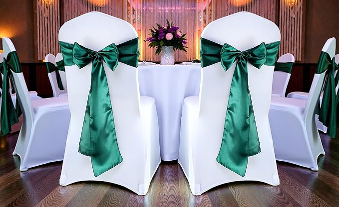 VDS Satin Chair Sashes Chair Cover Back Tie Sateen Bows Ribbon for Wedding Birthday Graduation Engagement Ceremony Event Party Banquet Venue Hotel All Dining Chair Decoration (250PC) (Hunter Green)