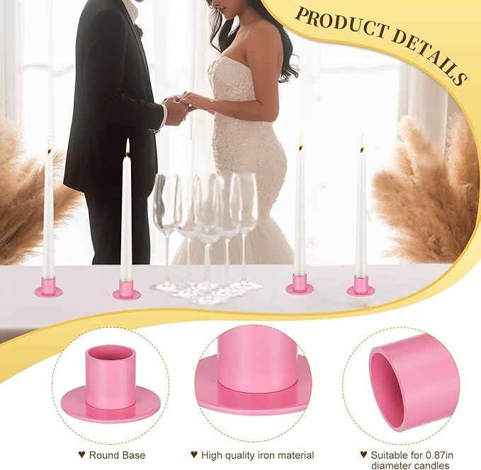 48 Pcs Taper Candle Holders Bulk for Wedding Pillar Candles Metal Taper Candlesticks Holders Centerpieces Short Candle Stick Dinner Decor for Party Anniversary Dinning Table Gift (48, Pink)