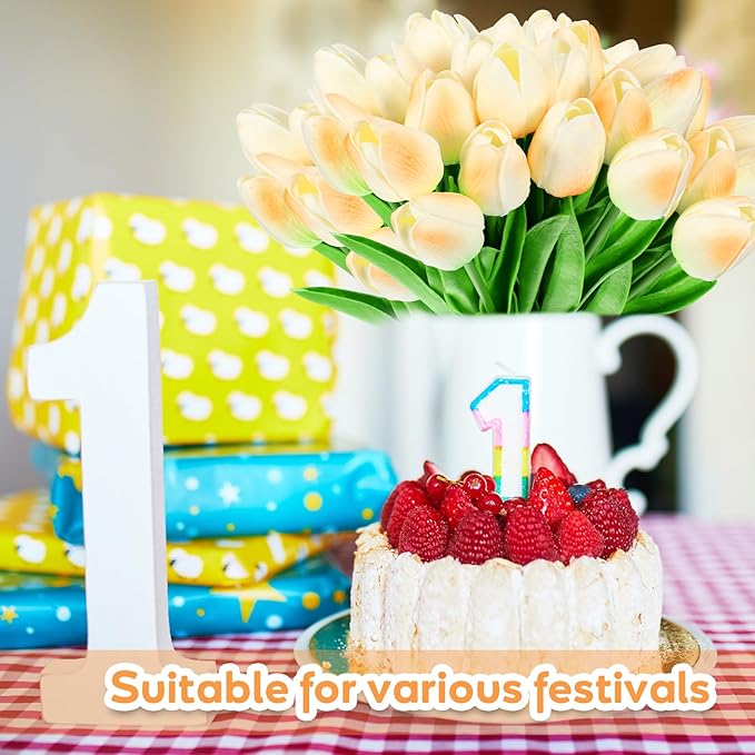 Jexine 100 Pcs Artificial Real Touch Tulips Fake Artificial Tulip Flower Bulk Bouquet with Stem for Table Centerpieces Wedding Bridal Easter Mother's Day Garden Home Decor, 13.4''(Light Champagne)