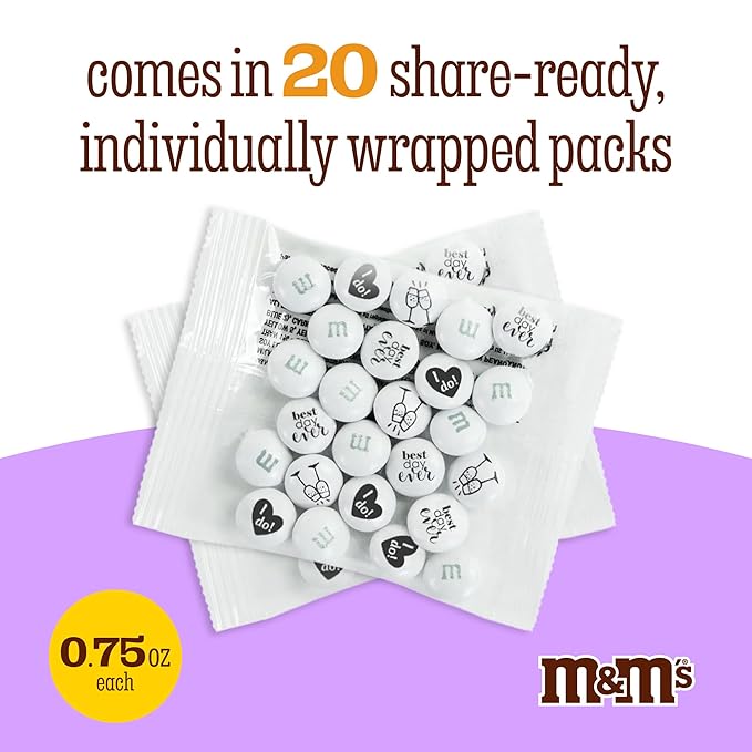 M&M's World Milk Chocolate Wedding Candy Favors, 20 Pack of 0.75oz, Perfect for Wedding Reception, Bridal Favors, Rehearsal Dinner and Table Decor